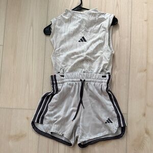 Adidas Women's Gray Track Set with Purple Stripes